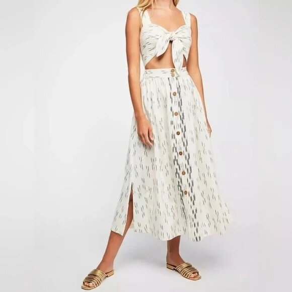 Free People Women's Tie Front Smock Back Dress Black Ivory Size XS NWT - Picture 8 of 8